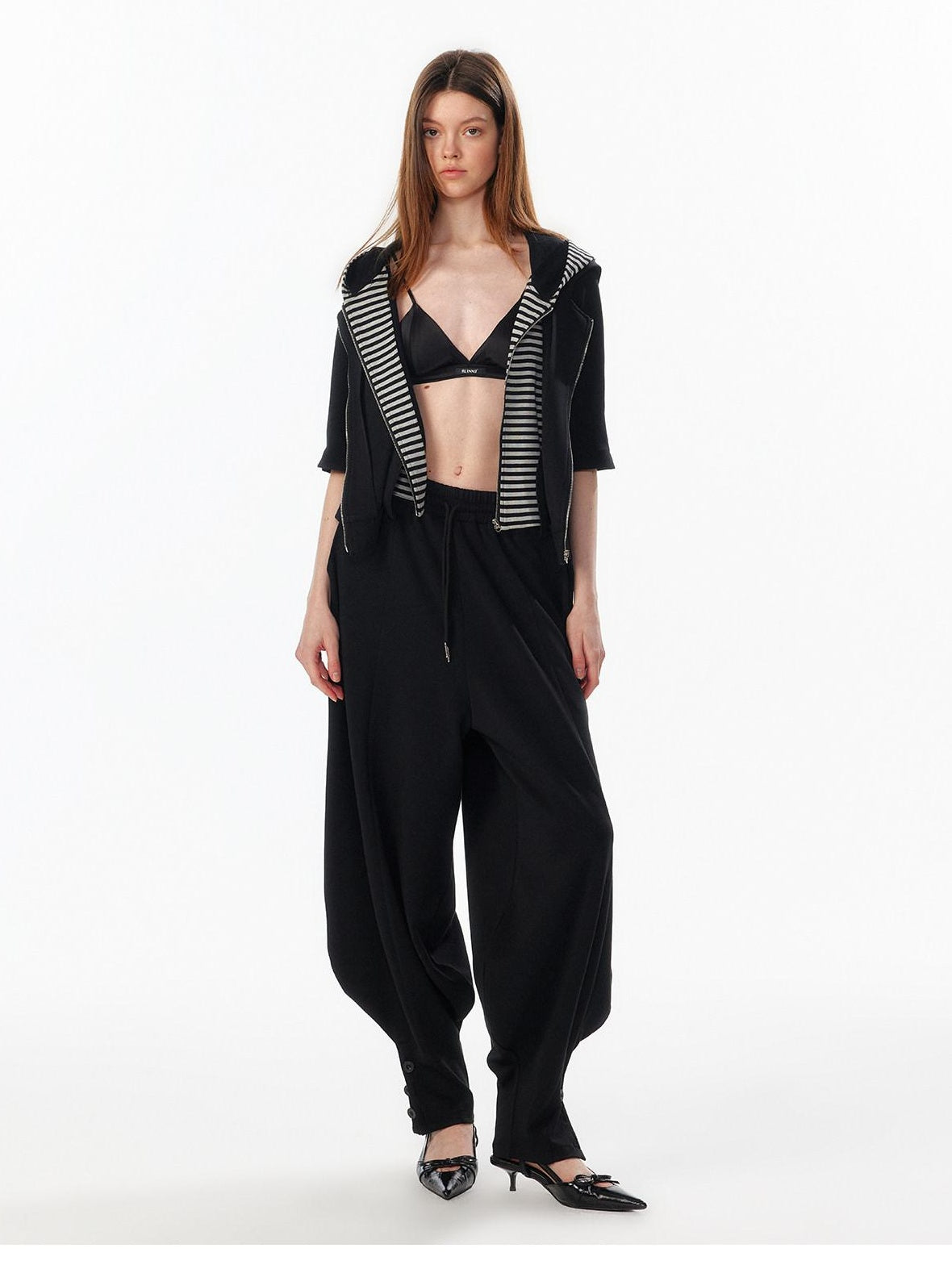 ALINNVSTUDIO Breathable Modal Loose Balloon Split Hem Natural Waist Women Black Sweatpants