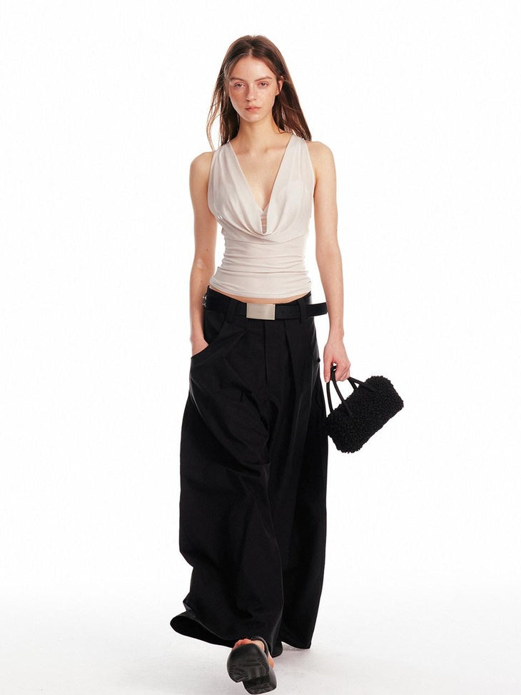 ALINNVSTUDIO Asymmetric Slim Fit Original Design Short Casual Solid Camis Tank Tops