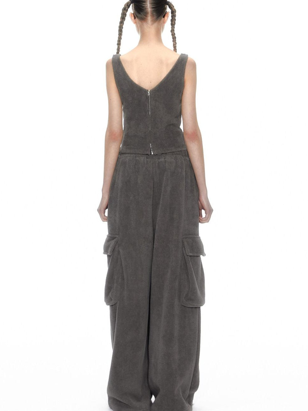 ALINNVSTUDIO Layered Jacket Vest Pants Slim Youth Grey Black Two Tone Top & Pants Sets