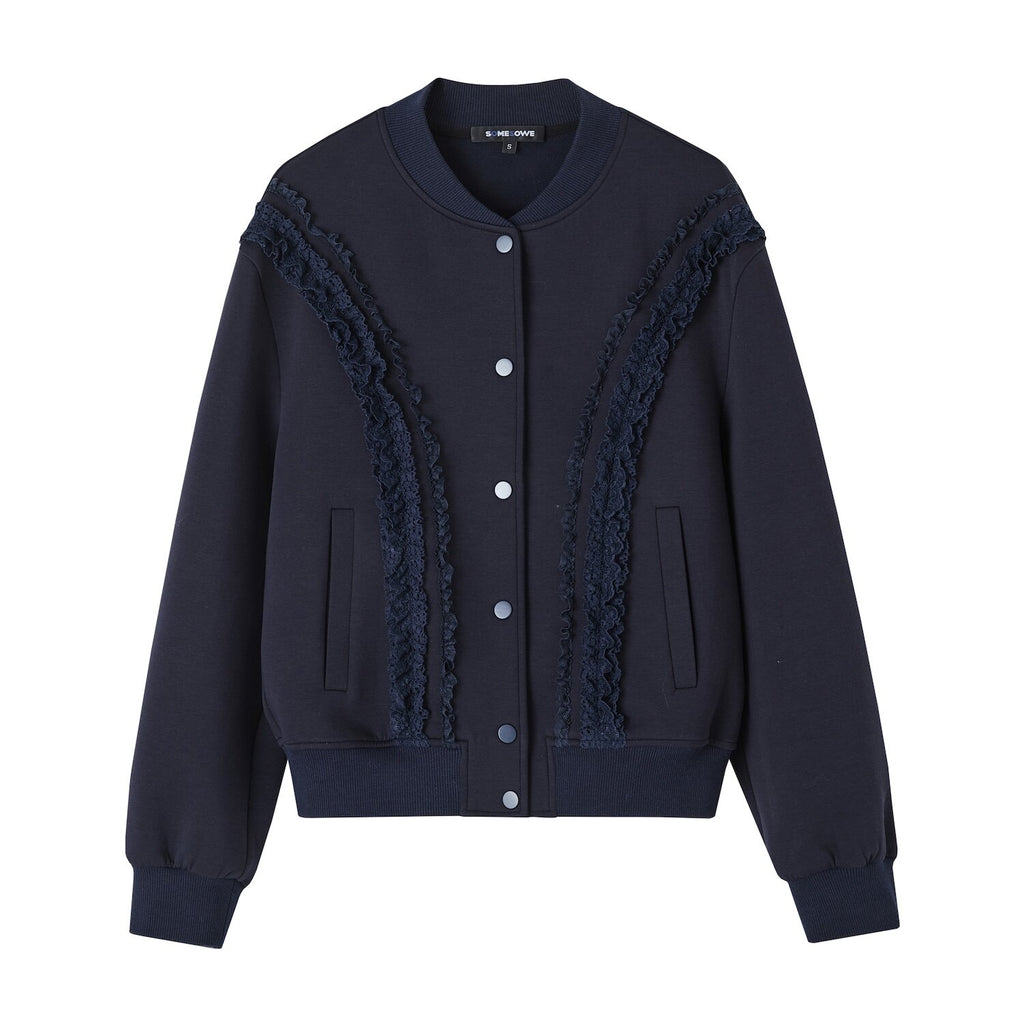 SOMESOWE_Lace_Trim_Loose_Fit_Commuter_Women_Button_Closure_Navy_Gray_Bomber_Jackets_MISSTT