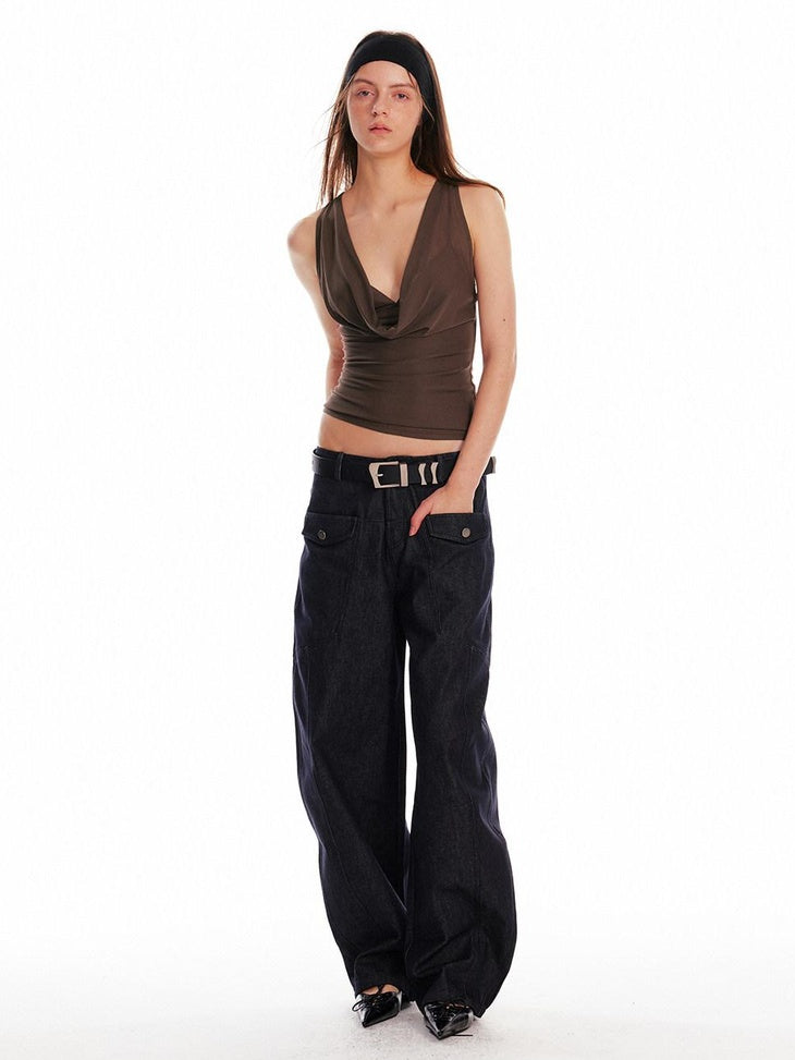 ALINNVSTUDIO Asymmetric Slim Fit Original Design Short Casual Solid Camis Tank Tops