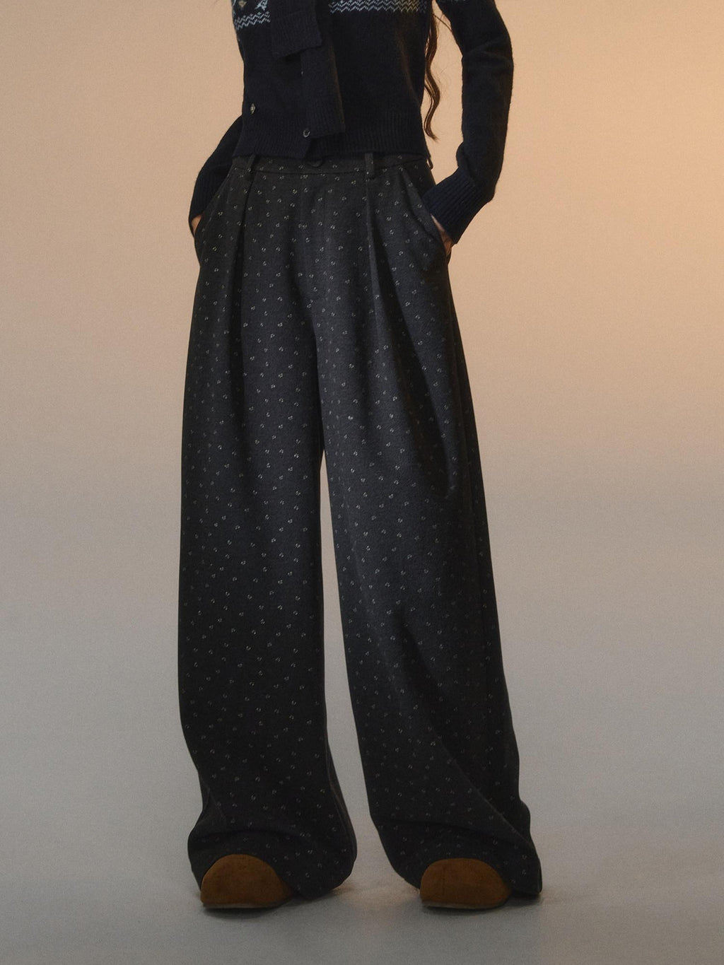 SOMESOWE Original Plaid Pocket Loose Natural Waist Button Women Wide Leg Straight Pants
