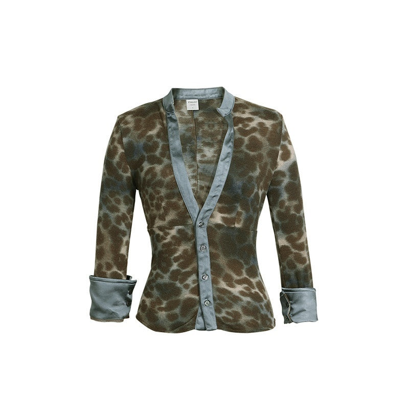 DeleteEx_Stretch_Polyester_Leopard_Print_Round_Neck_Button_Original_Design_Blouses_MISSTT