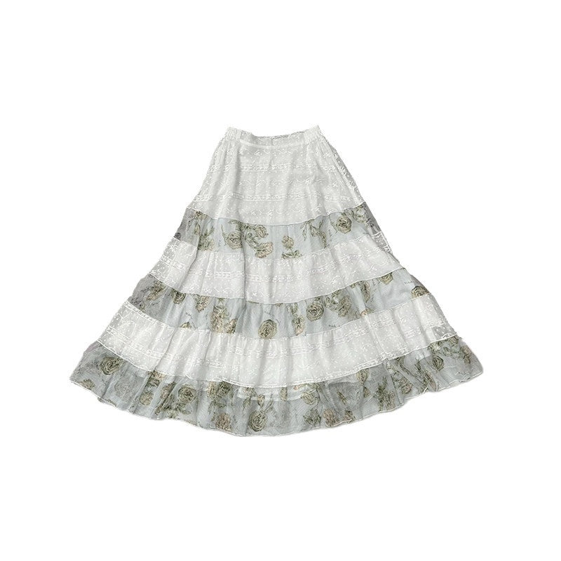 DeleteEx_Soft_Korean_Tiered_Mid_Rise_Loose_Fit_White_Green_Floral_Patchwork_Maxi_Skirts_MISSTT