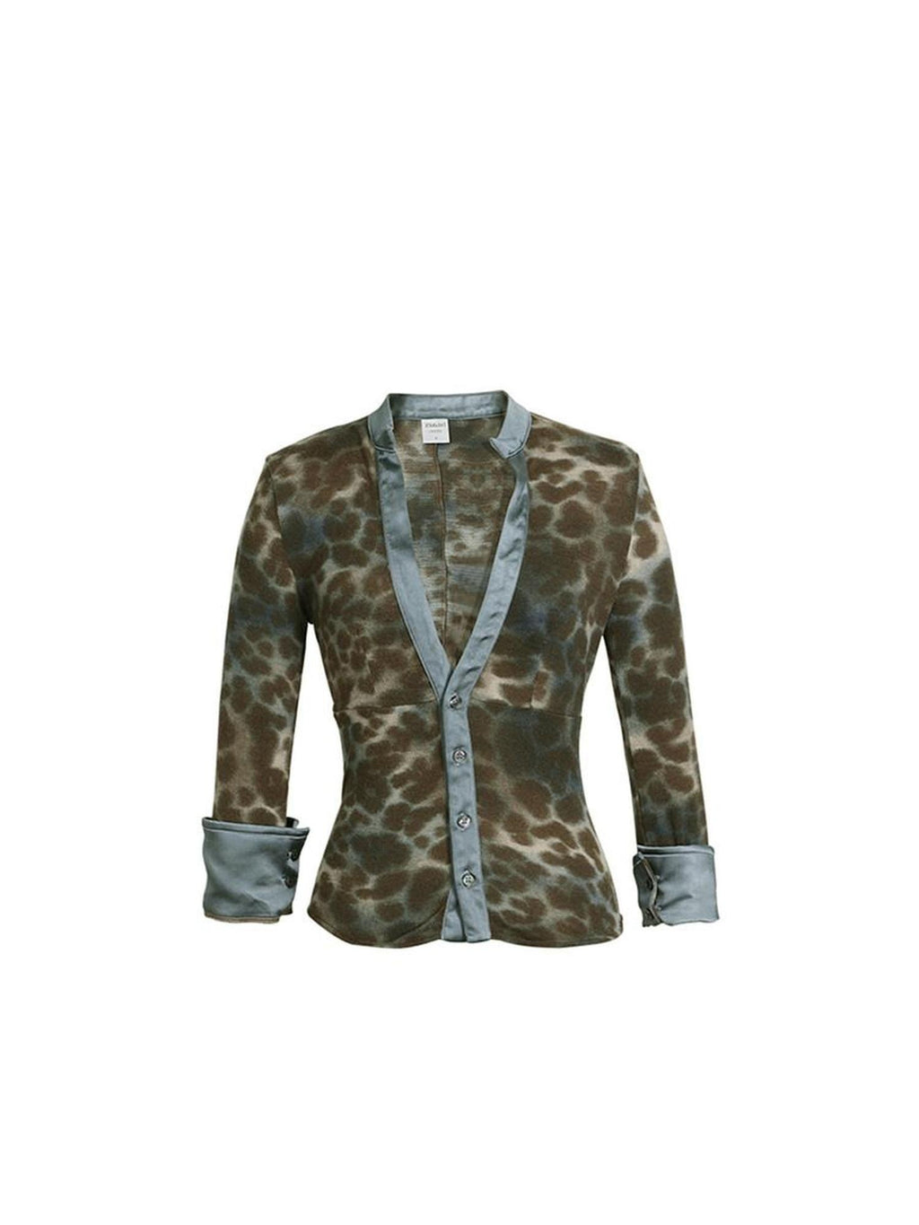 DeleteEx Stretch Polyester Leopard Print Round Neck Button Original Design Blouses