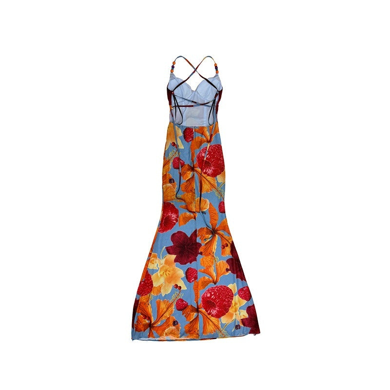 DeleteEx_Flattering_V-neck_Tie_Detail_Trendy_Slim_Fit_Printed_Stretch_Women_Maxi_Dresses_MISSTT