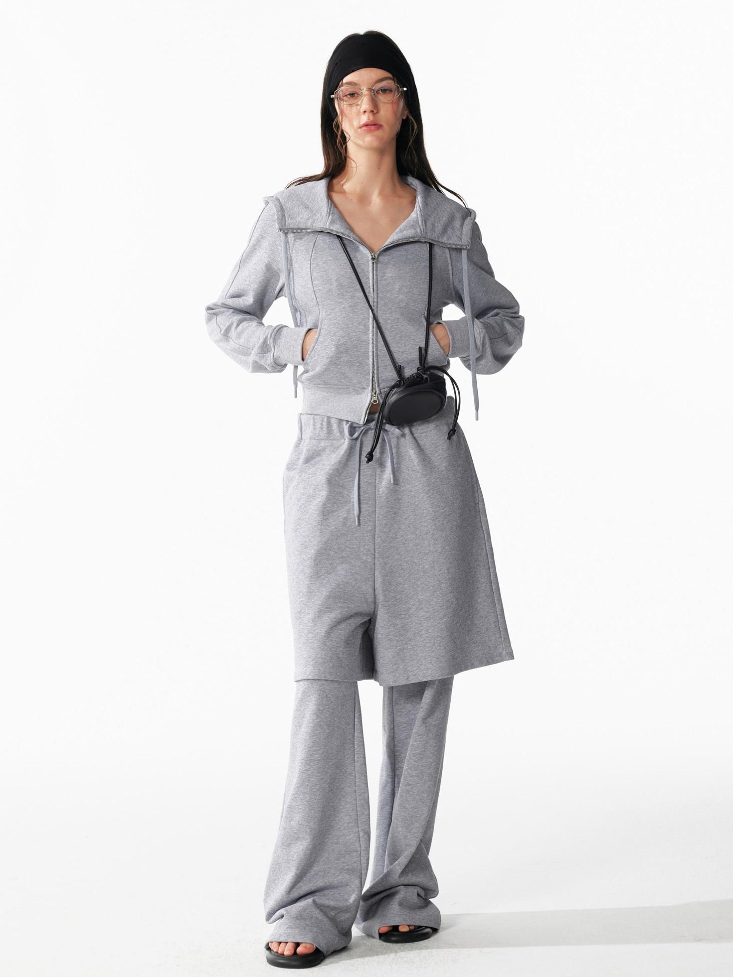 ALINNVSTUDIO Cozy Drawstring Layered Faux Two Piece Relaxed Low Rise Teen Casual Sweatpants