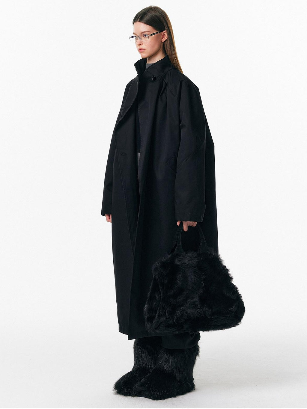 ALINNVSTUDIO 90% White Duck Down Long Stand Collar Single Breasted Women Black Down Jackets