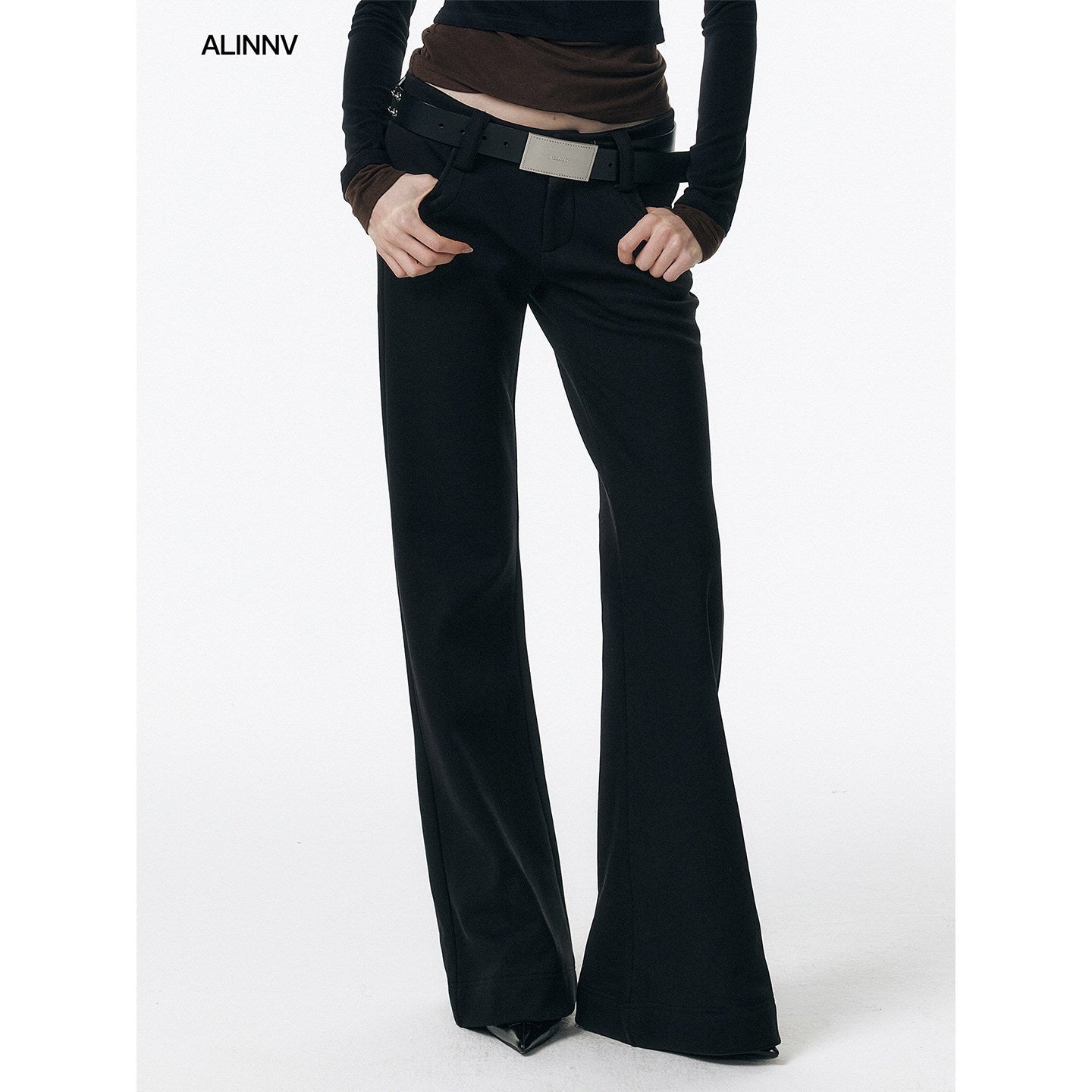 ALINNVSTUDIO_Warm_Low_Rise_Casual_Zip_Fly_Slight_Stretch_Black_Women_Flared_Pants_MISSTT
