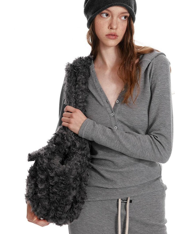 ALINNVSTUDIO Cozy Hooded Long Sleeve Button Front Curved Hem Youth Gray Top & Skirt Sets