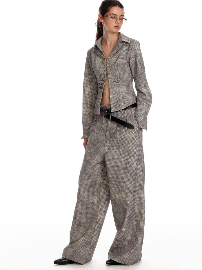 ALINNVSTUDIO Button Down Collar Long Sleeve Tailored Long Pants Youth Top & Pants Sets