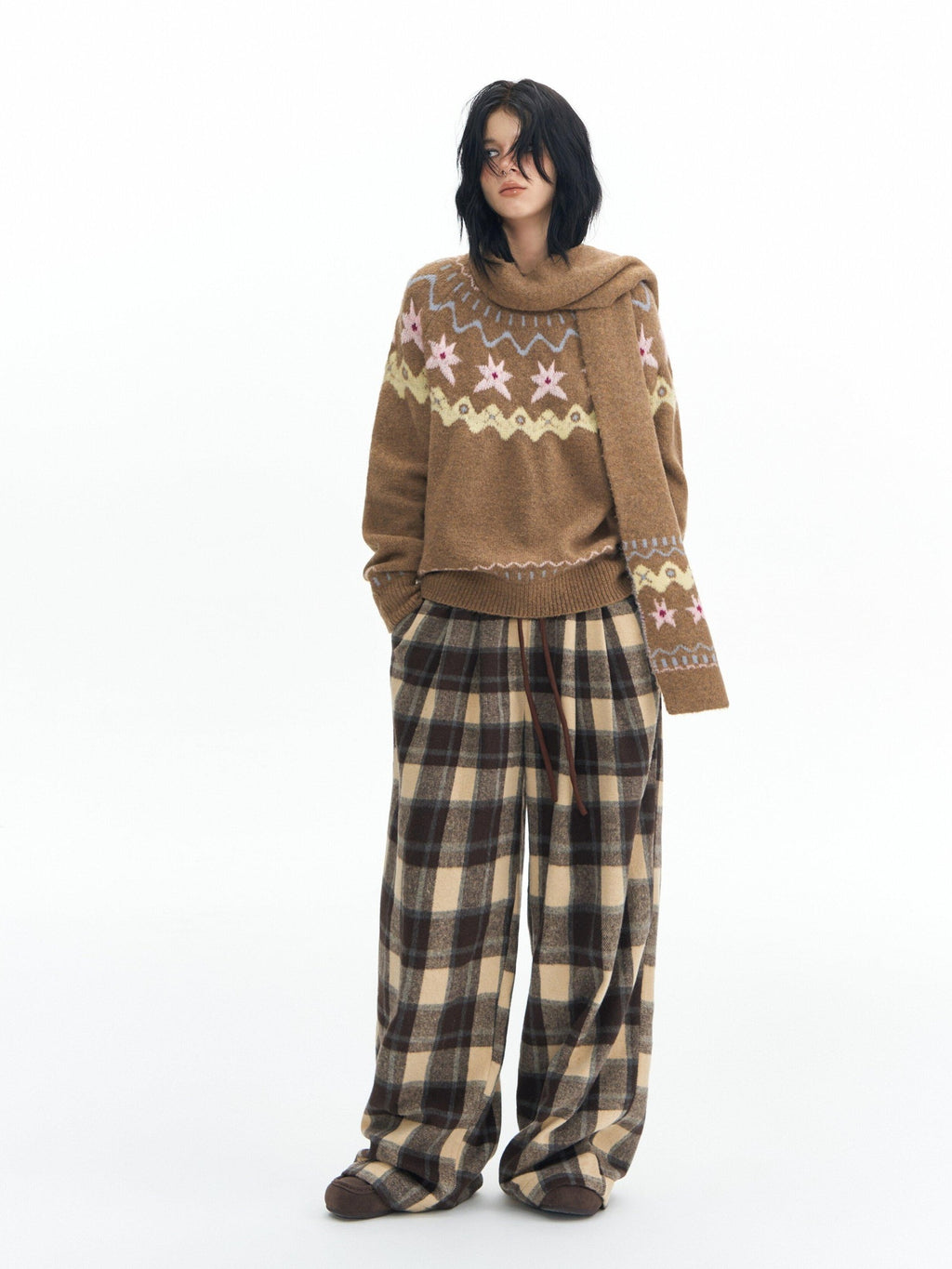 DeleteEx High Waist Vintage Plaid Womens London Polyester Wide Leg Pants