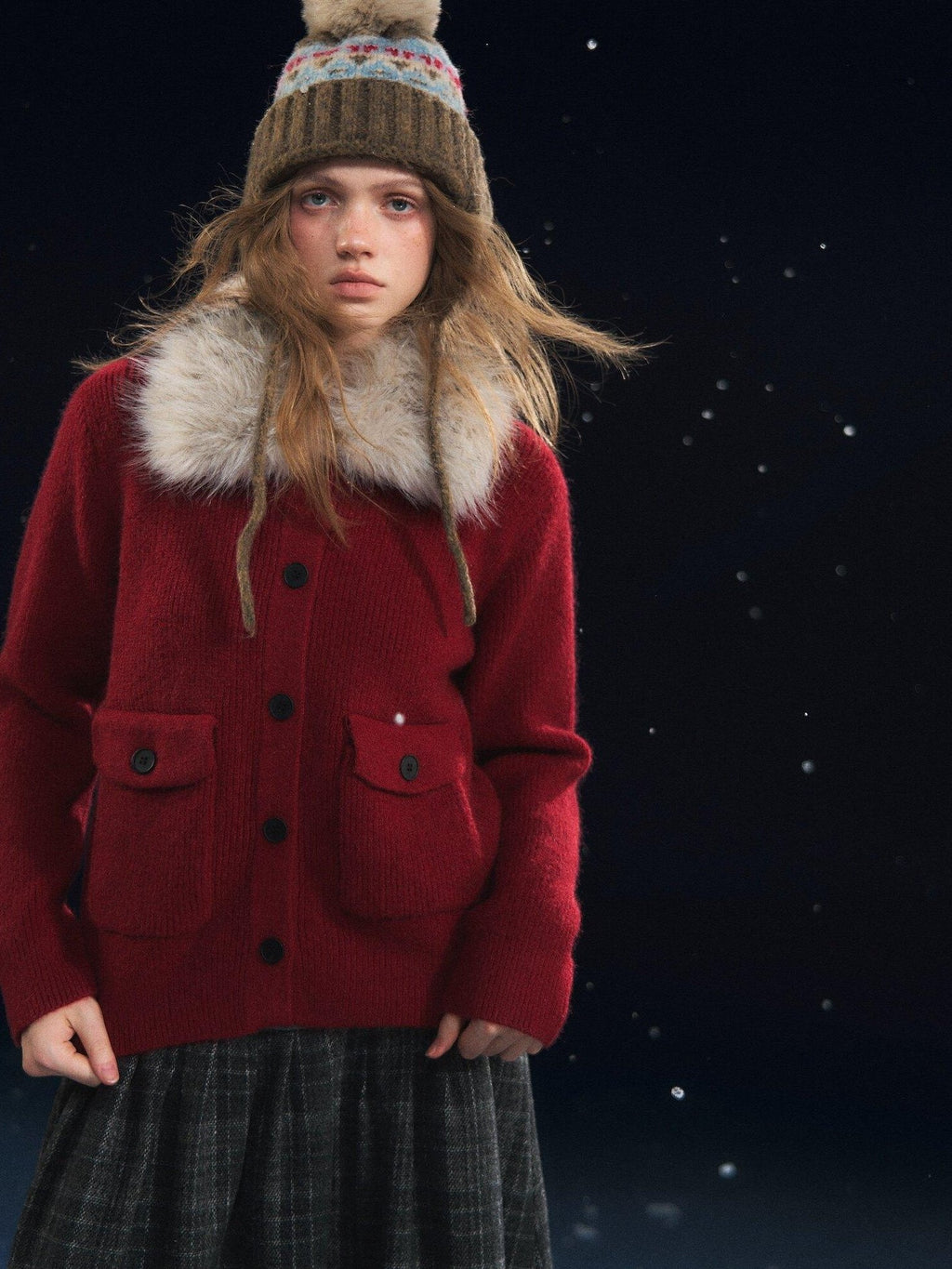 SOMESOWE Cozy Knit Fruit Lapel Button Casual Women Red Oatmeal Cardigans
