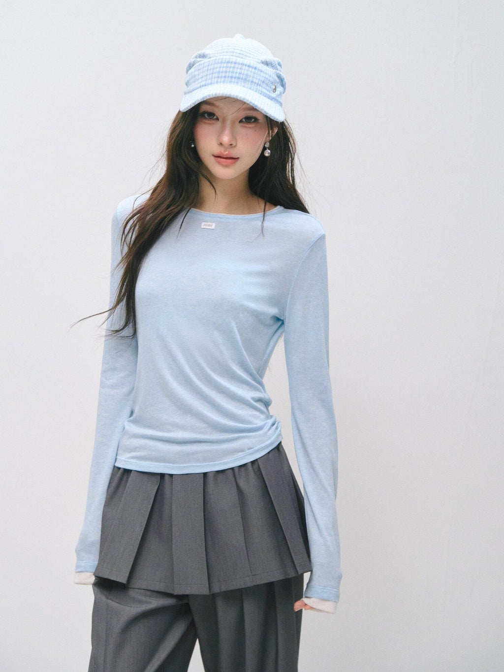 SOMESOWE Cotton Creative Print Mock Layer Relaxed Casual Women Long Sleeve T-Shirts
