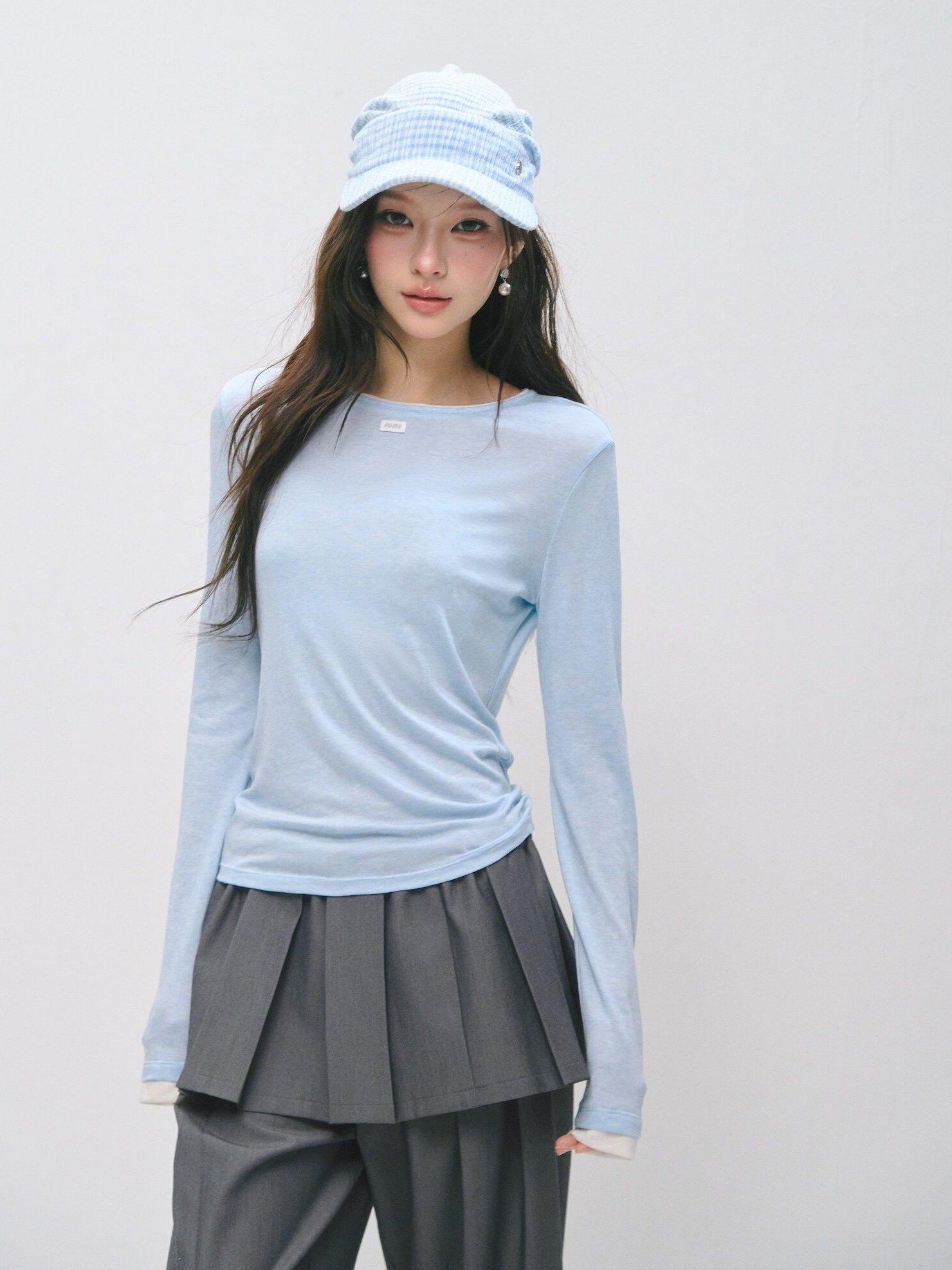 SOMESOWE Cotton Creative Print Mock Layer Relaxed Casual Women Long Sleeve T-Shirts