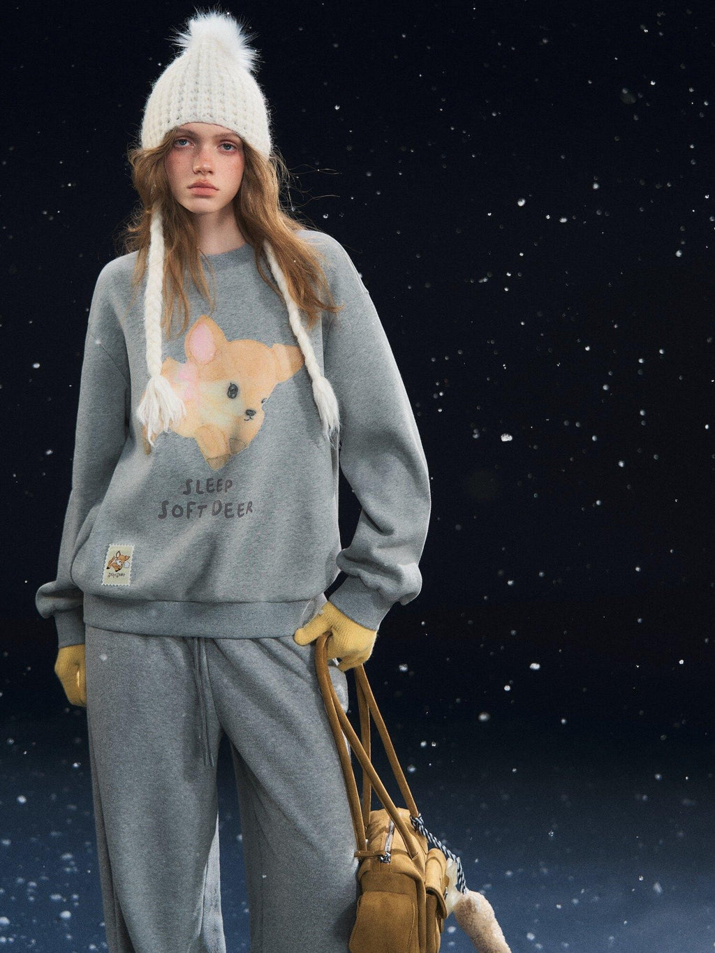 SOMESOWE Cartoon Print Oversized Crewneck Loose Fit Long Sleeve Commuter Sweatshirt