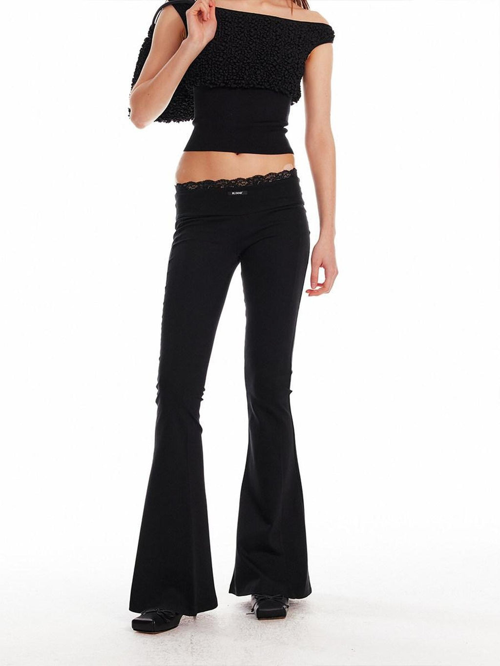 ALINNVSTUDIO Minimalist Slim Low Rise Micro Flare Zip Fly Black Women Office Flared Pants