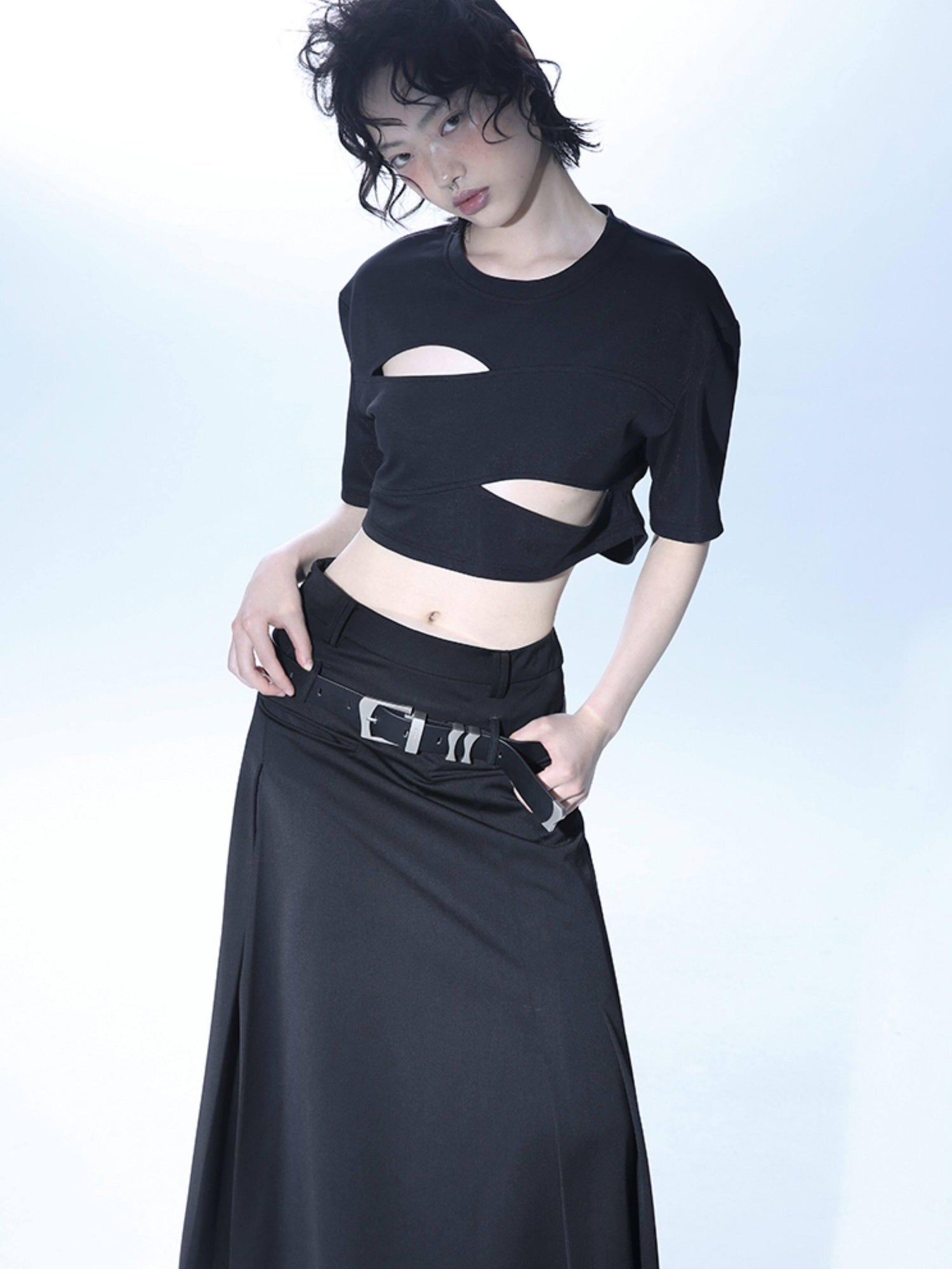 ALINNVSTUDIO Sleek Minimalist 35Mm Split Leather Pin Buckle Black Casual Dress Belts