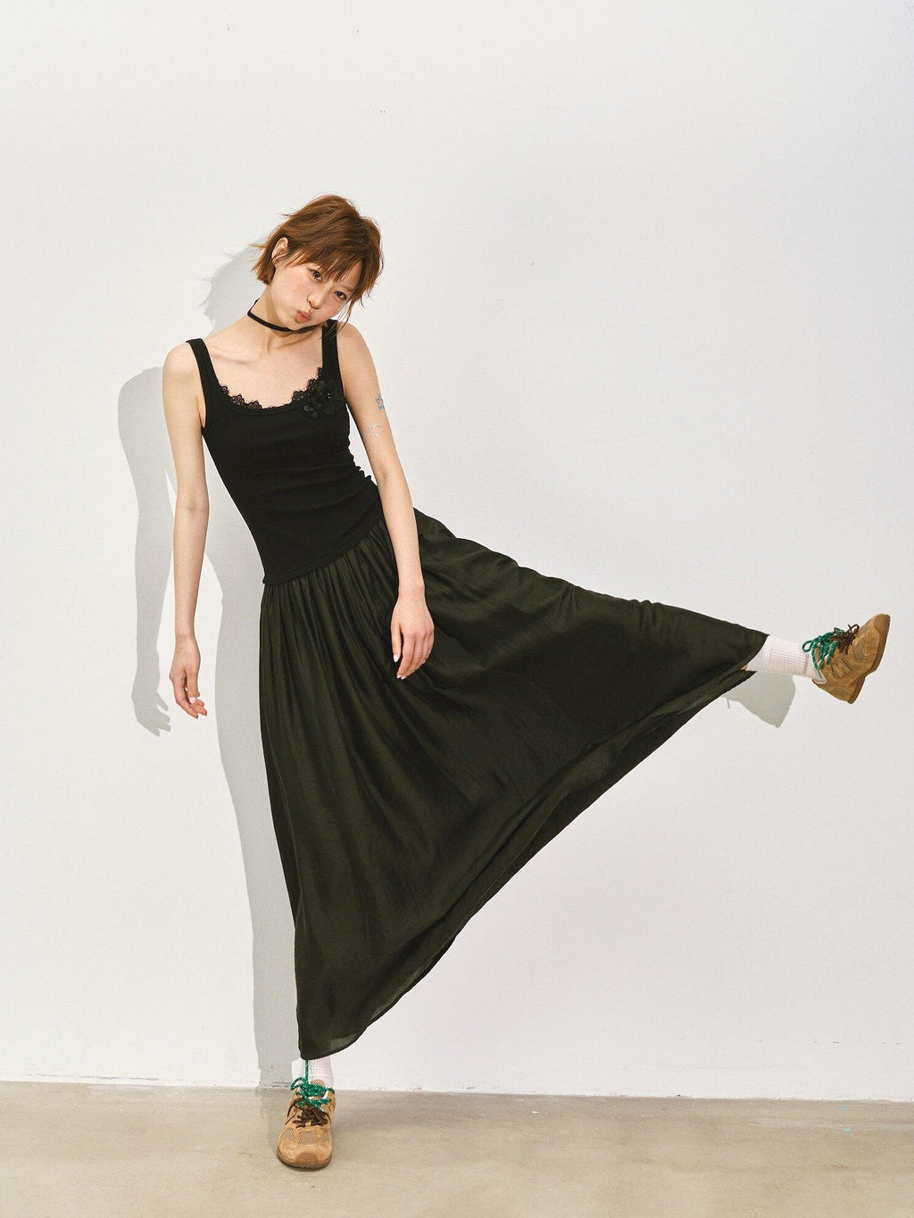 SOMESOWE Elegant Cotton Sleeveless U Neck A Line Black Women Work Date Travel Maxi Dresses