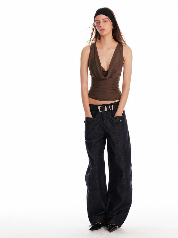 ALINNVSTUDIO Asymmetric Slim Fit Original Design Short Casual Solid Camis Tank Tops