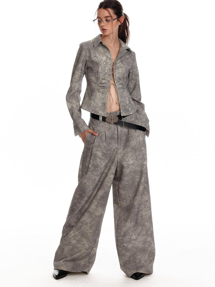 ALINNVSTUDIO Button Down Collar Long Sleeve Tailored Long Pants Youth Top & Pants Sets