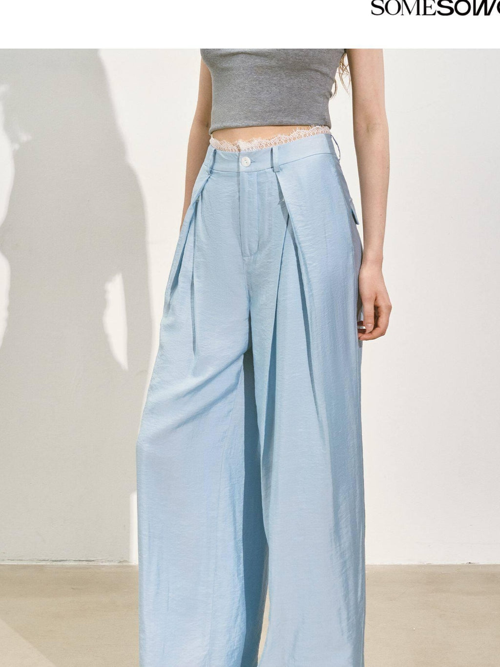 SOMESOWE Pleated Natural Waist Button Fly Women Regenerated Cellulose Straight Pants