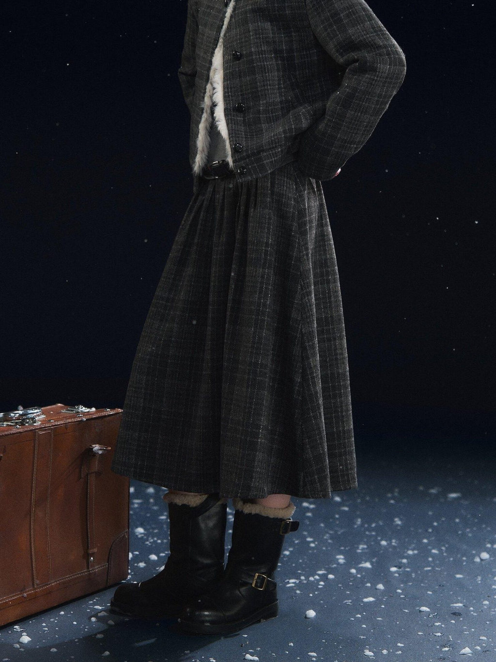 SOMESOWE Plaid Patchwork Oversized Jacket Loose Button Front Women Top & Skirt Sets