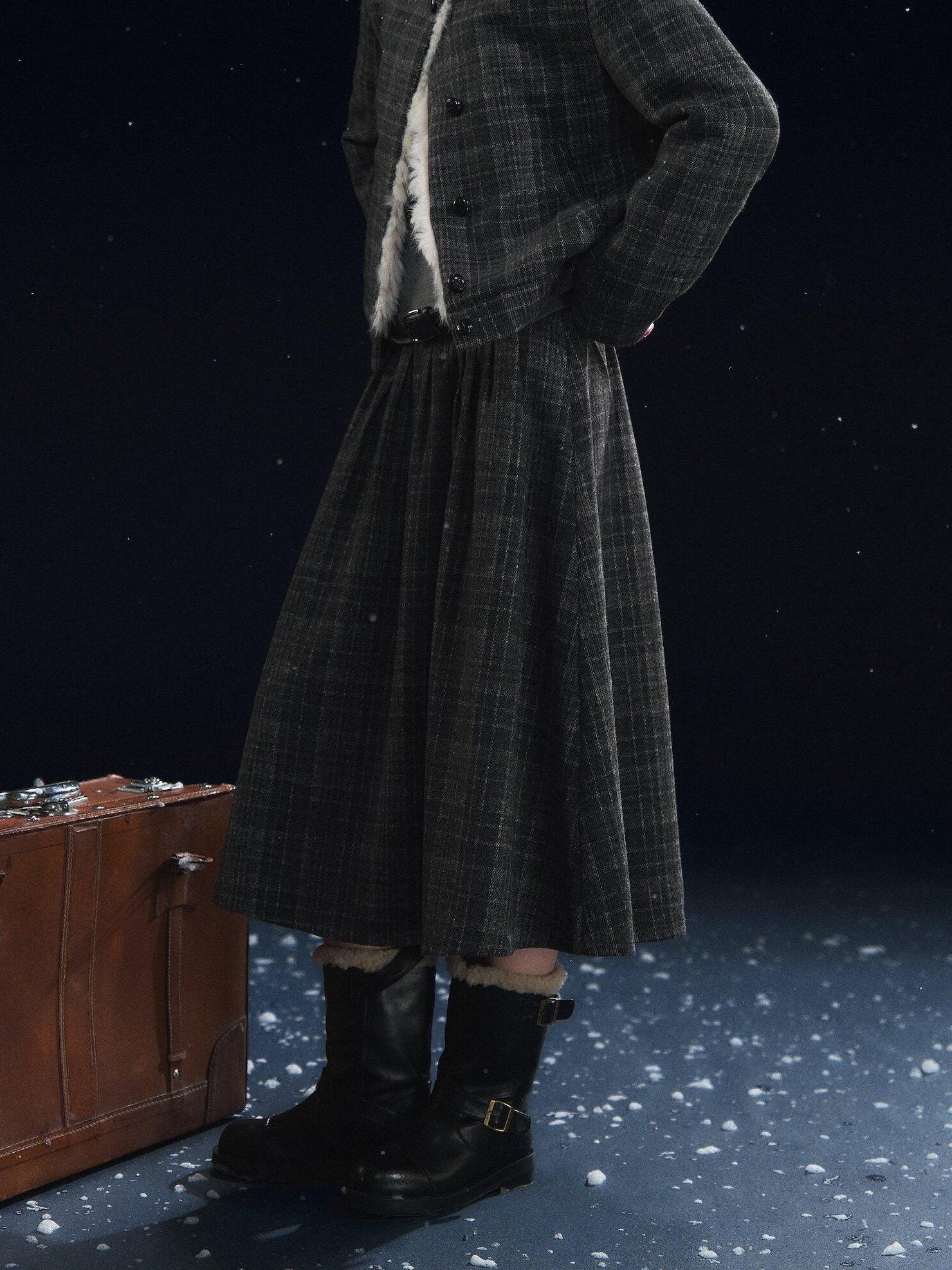SOMESOWE Plaid Patchwork Oversized Jacket Loose Button Front Women Top & Skirt Sets