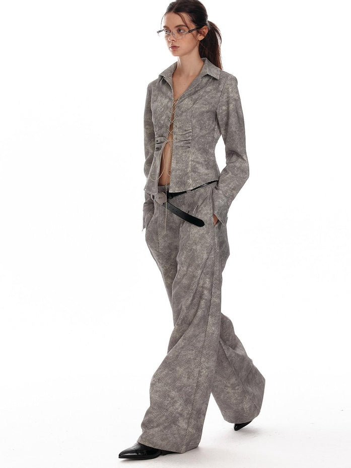 ALINNVSTUDIO Button Down Collar Long Sleeve Tailored Long Pants Youth Top & Pants Sets