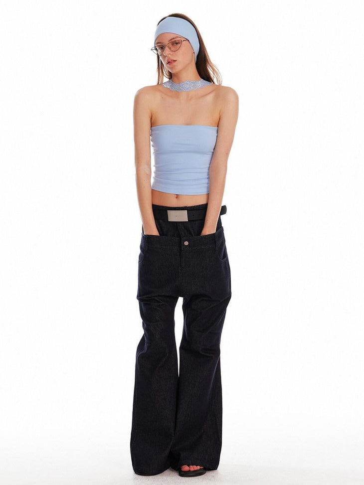 ALINNVSTUDIO Backless Slim Fit Crop Versatile Solid Color Young Women Tube Tops