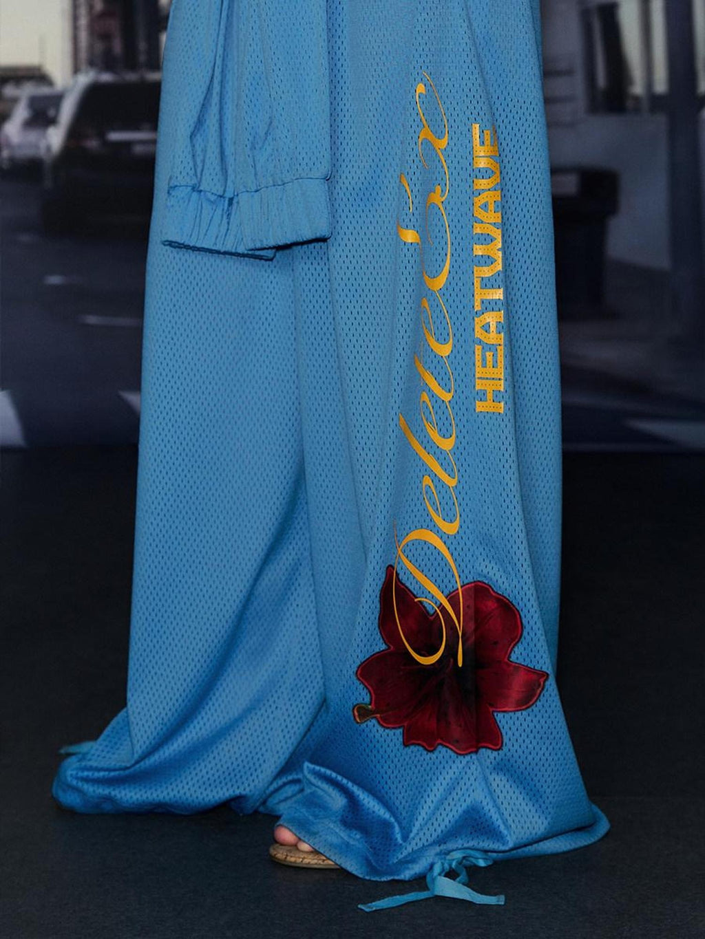 DeleteEx Comfortable Loose Original Design Natural Waist Blue Polyester Wide Leg Pants