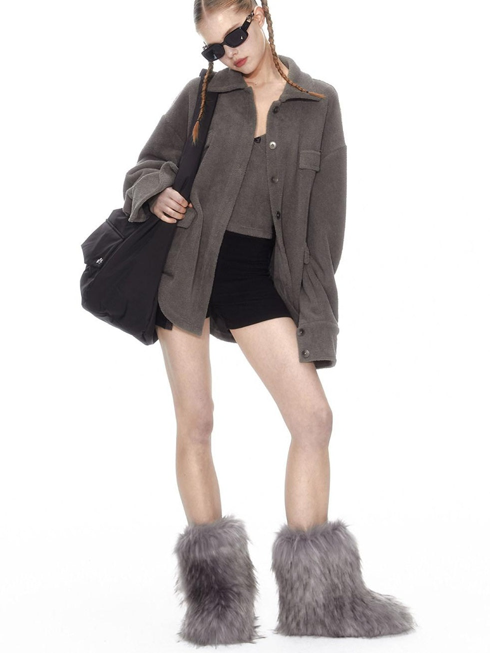 ALINNVSTUDIO Layered Jacket Vest Pants Slim Youth Grey Black Two Tone Top & Pants Sets