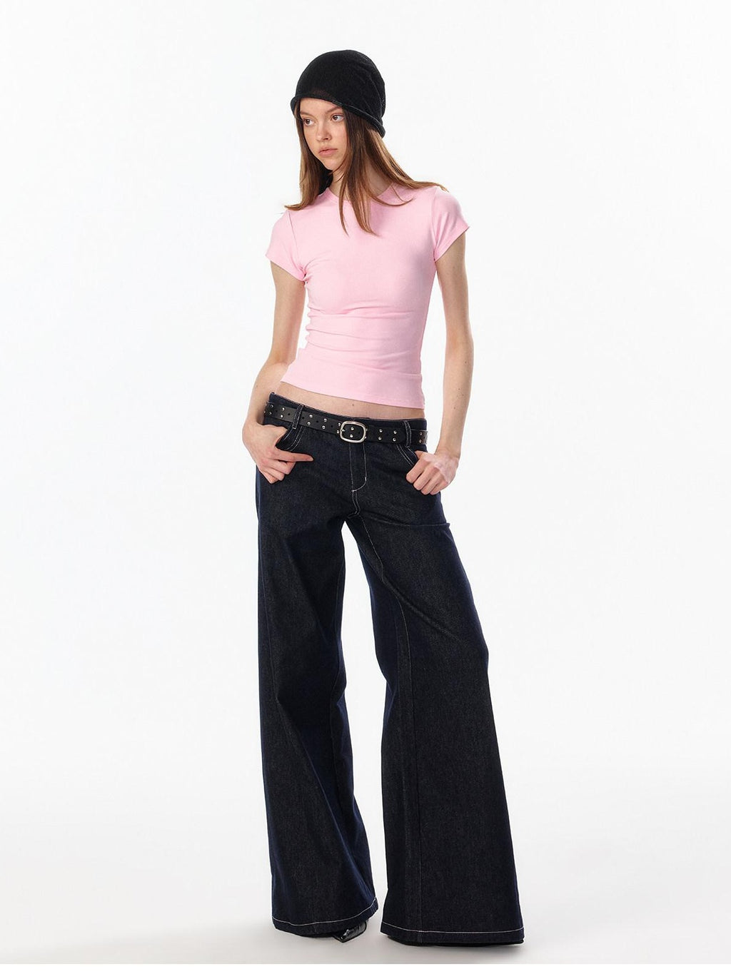 ALINNVSTUDIO Soft Cotton Low Rise Button Fly Loose Fit Women Classic Straight Leg Jeans