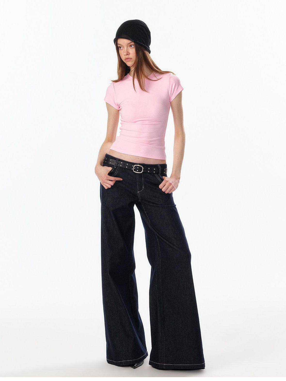 ALINNVSTUDIO Soft Cotton Low Rise Button Fly Loose Fit Women Classic Straight Leg Jeans