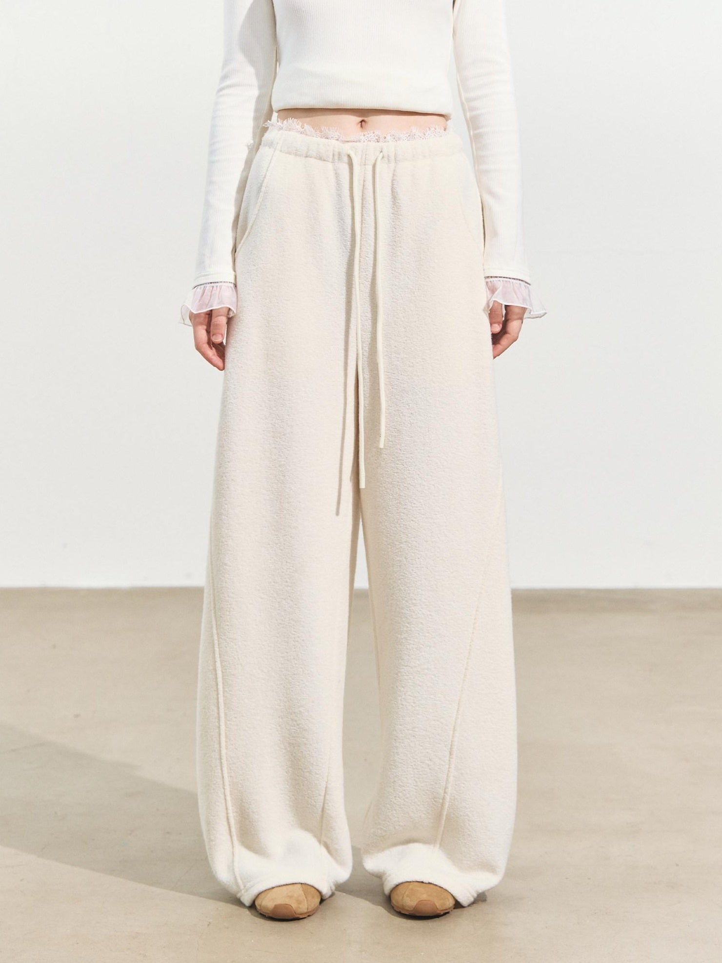 SOMESOWE Cropped Stand Collar Sweatshirt Loose Sexy Women Cream Pants Top & Pants Sets