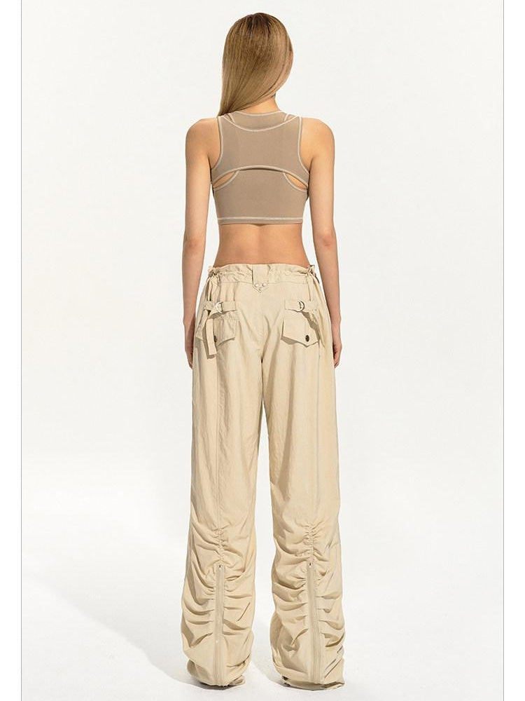 NAWSNOTAWEAR Lightweight Nylon Pleated Low Rise Commuter Unisex Wide Leg Pants