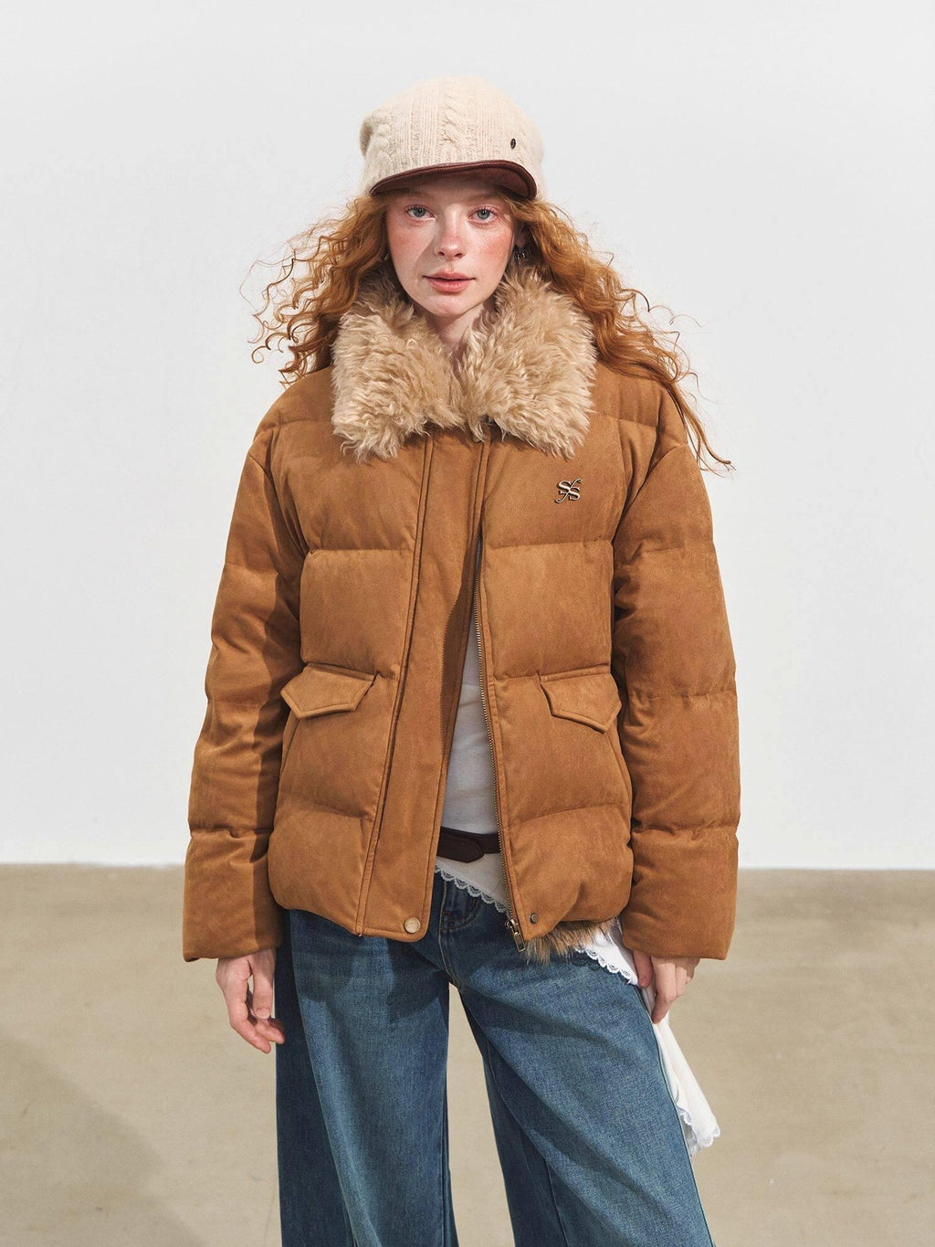 SOMESOWE 90 Percent White Duck Down Eco Minimal Commuter Relaxed Fit Camel Down Jackets