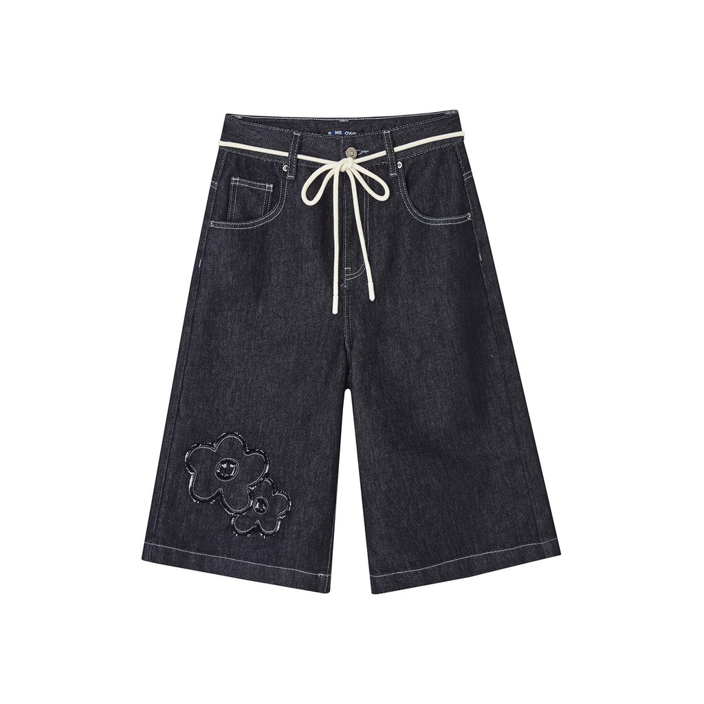 SOMESOWE_Cotton_Blend_Loose_Straight_Natural_Waist_Button_Women_Deep_Blue_Denim_Shorts_MISSTT