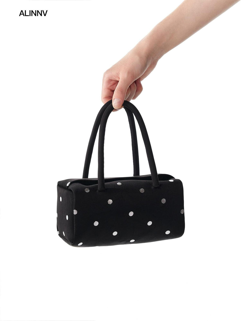 ALINNVSTUDIO Silver Polka Dot Mini Structured British Style Small Square Single Strap Bags