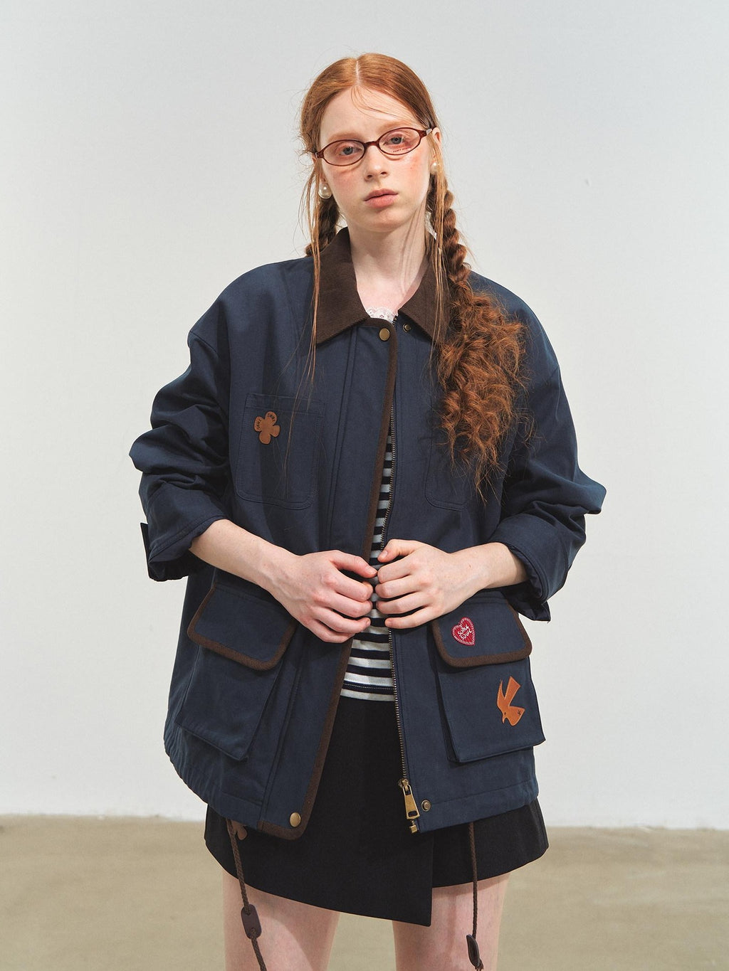 SOMESOWE Everyday Casual Loose Fit Flap Pocket Zip Front Women Khaki Navy Bomber Jackets