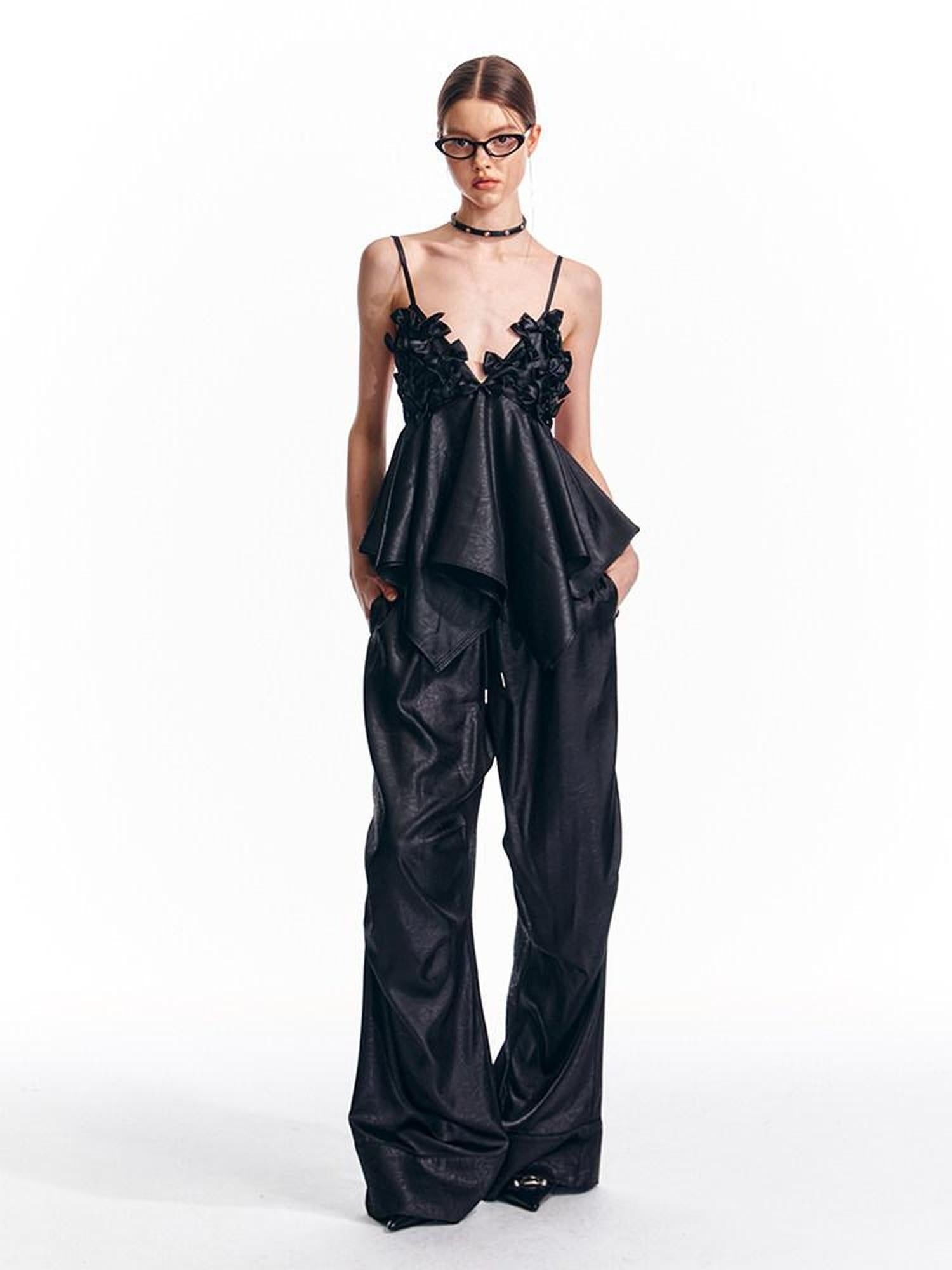 ALINNVSTUDIO Minimalist Original Straight Silhouette Natural Waist Black White Wide Leg Pants