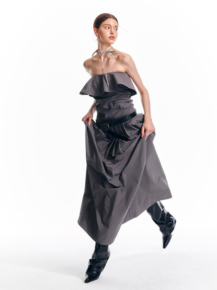ALINNVSTUDIO Sexy Bandeau Cinched Waist Sleek Black And Grey Women Party Maxi Dresses