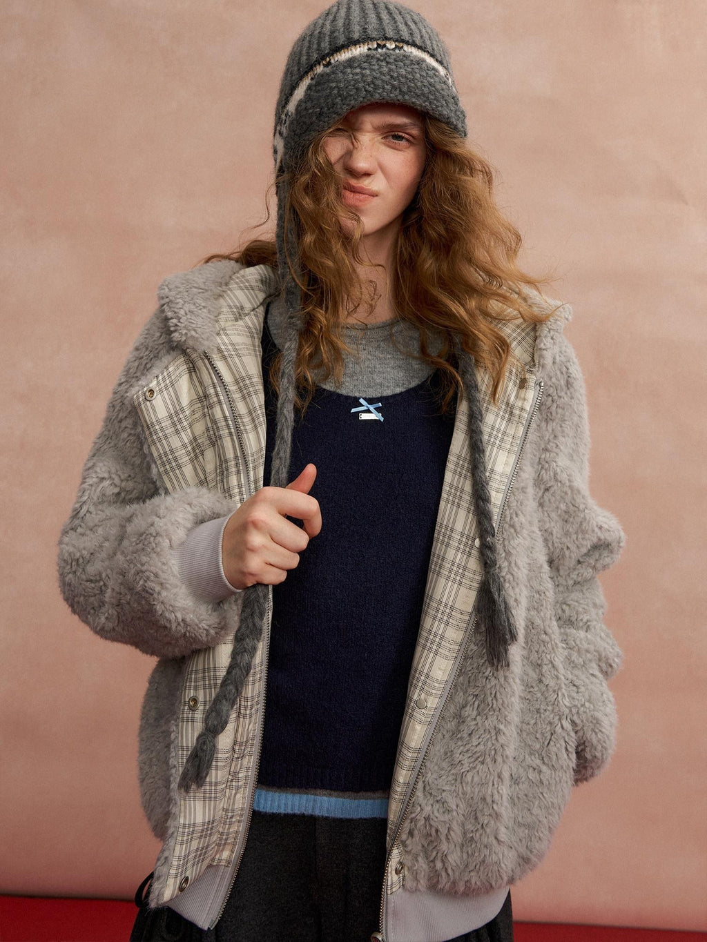 SOMESOWE Warm Hooded Plaid Zipper Regular Fit Women Duck Down Insulated Wool Coats