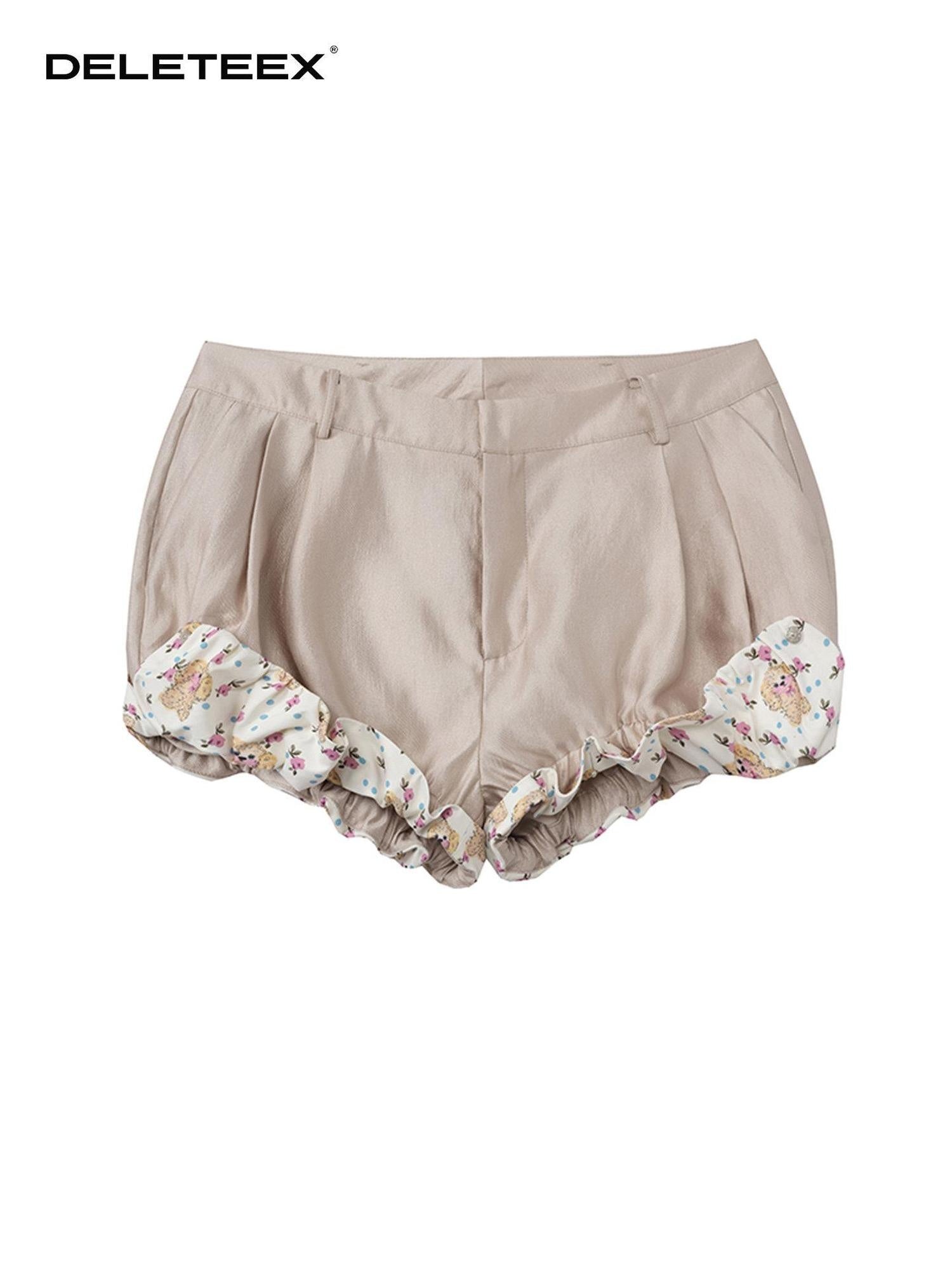 DeleteEx Comfortable Khaki Lantern Silhouette Mid Low Waist Womens Casual Mini Shorts