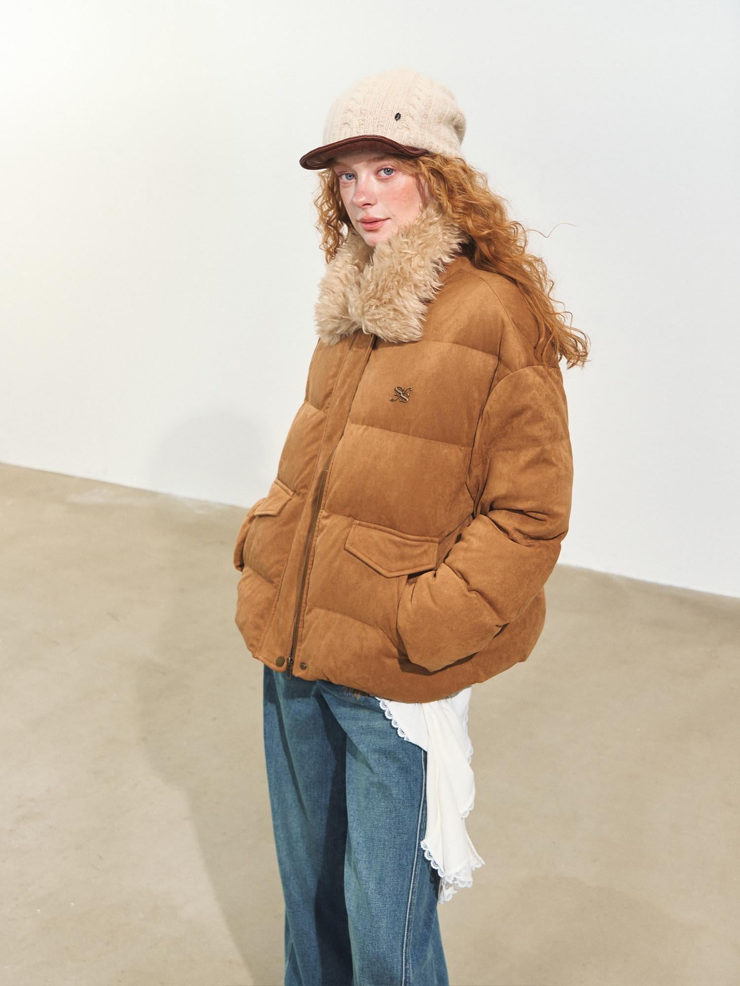SOMESOWE 90 Percent White Duck Down Eco Minimal Commuter Relaxed Fit Camel Down Jackets
