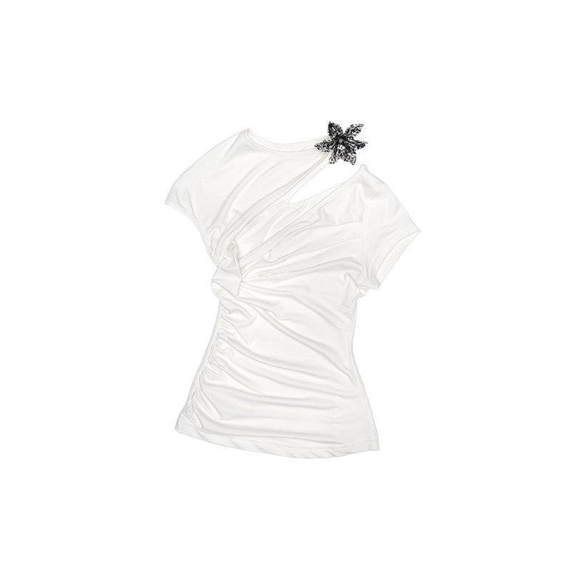1JINN_STUDIO_Moisture_Wicking_Eco_Slim_Ruched_Panel_Cross_Print_Short_Sleeve_T-Shirts_MISSTT
