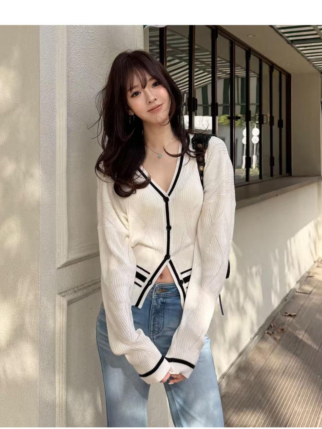 NAWSNOTAWEAR Lyocell Blend Soft Durable Contrast Stripe V-neck Casual Women Cardigans