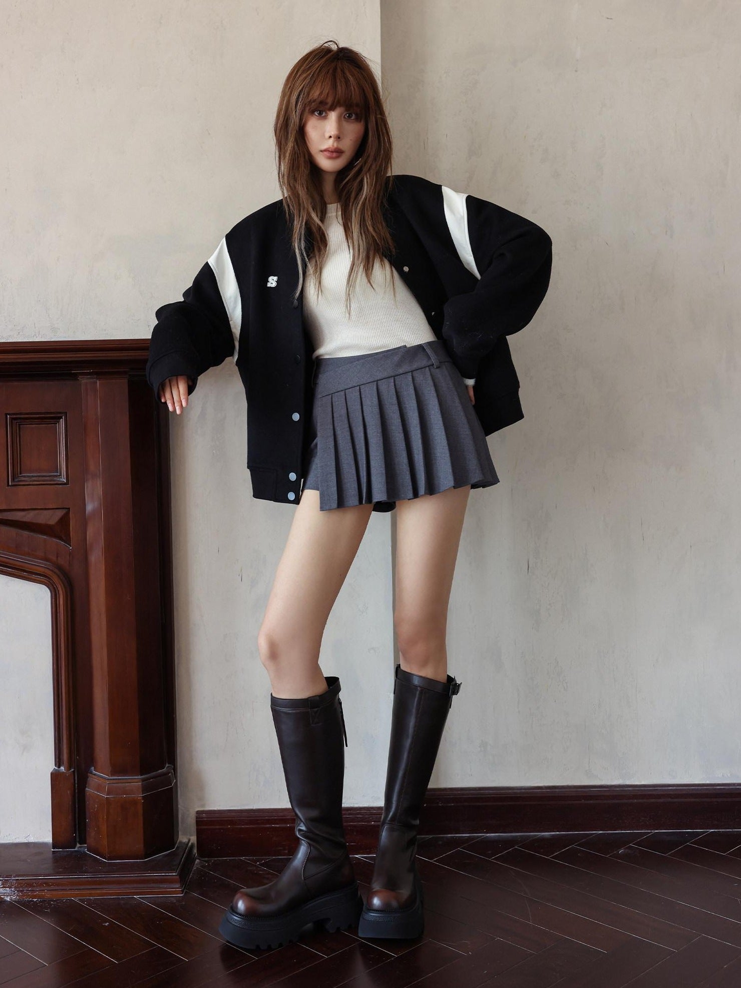 SOMESOWE Smart Commuter Relaxed Turn Down Collar Button Solid Black Gray Bomber Jackets