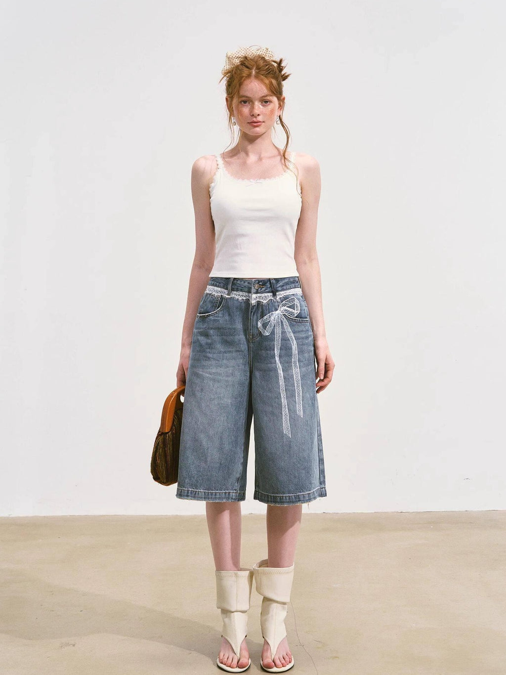 SOMESOWE Soft Washed Cotton Stretch Casual Straight Natural Waist Women Blue Denim Shorts