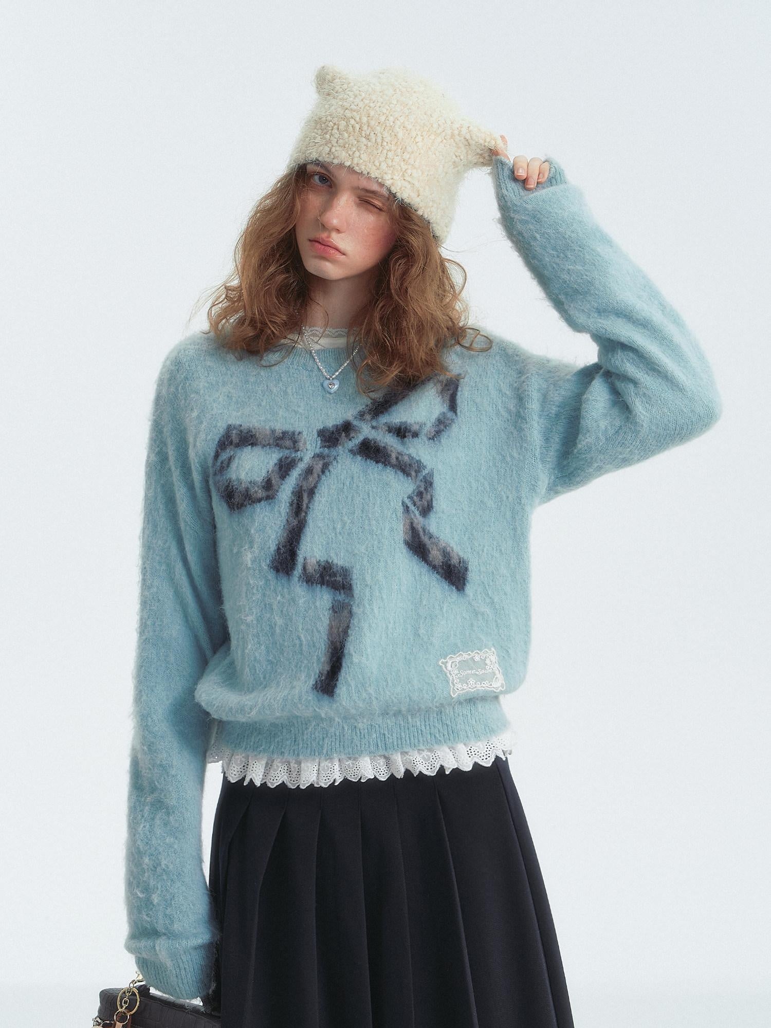 SOMESOWE Floral Knit Pullover Loose Fit Street Style Unisex Knitwear Sweaters